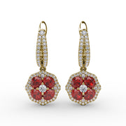 Steal The Spotlight Ruby and Diamond Cluster Drop Earrings