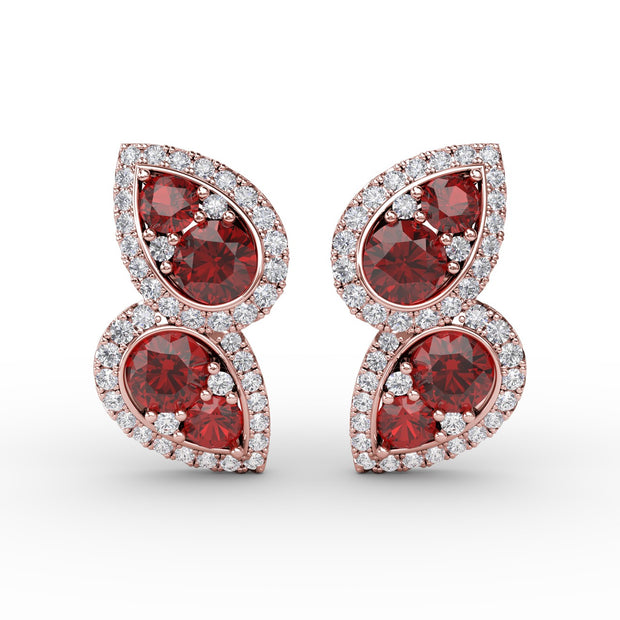 Teardrop Ruby and Diamond Earrings