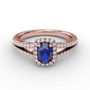 Split Shank Oval Sapphire and Diamond Ring