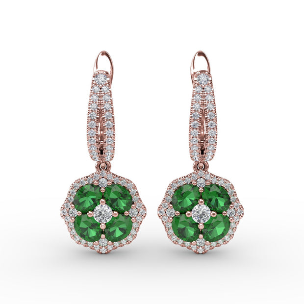 Steal The Spotlight Emerald and Diamond Cluster Drop Earrings