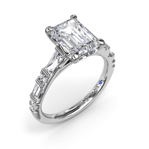 Alternating Baguette and Round Diamond Engagement Ring