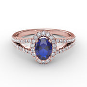 Split Shank Oval Sapphire and Diamond Ring