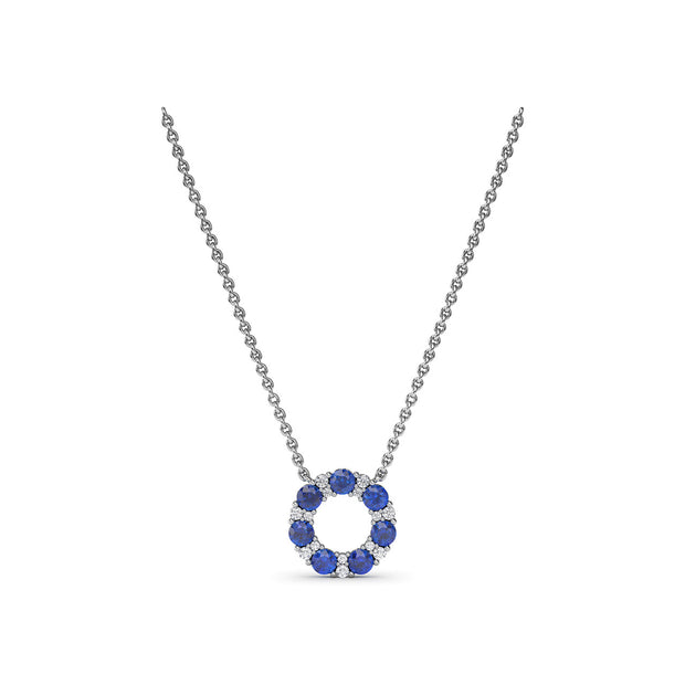 Shared Prong Sapphire and Diamond Circle Necklace