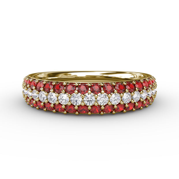 Dazzling Three Row Ruby Pave Ring