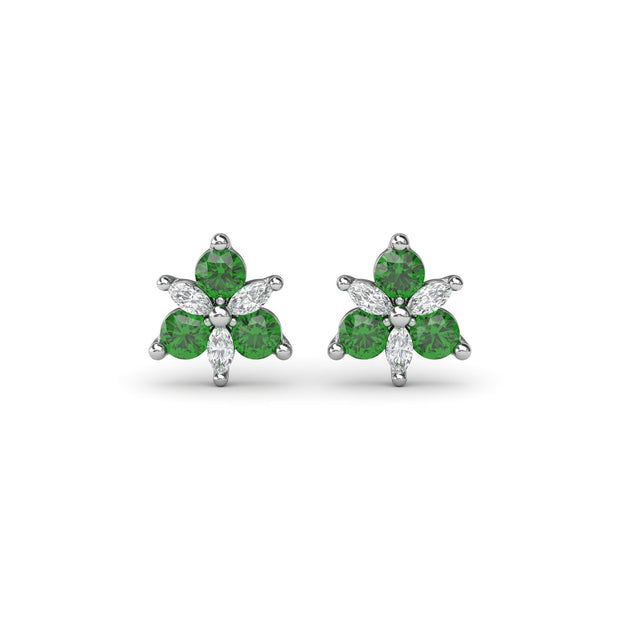 Trio Stud Emerald and Diamond Earrings