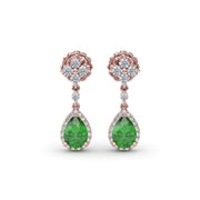 Emerald and Diamond Teardrop Dangle Earrings