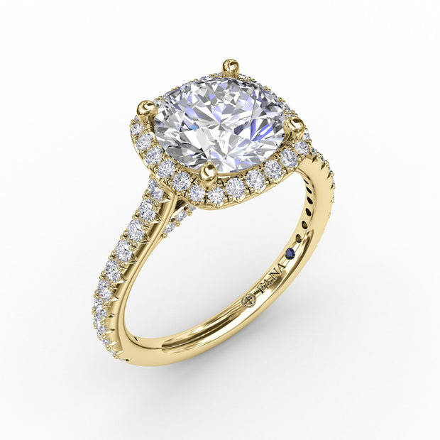 Cushion-Shaped Halo Diamond Engagement Ring with Diamond Band
