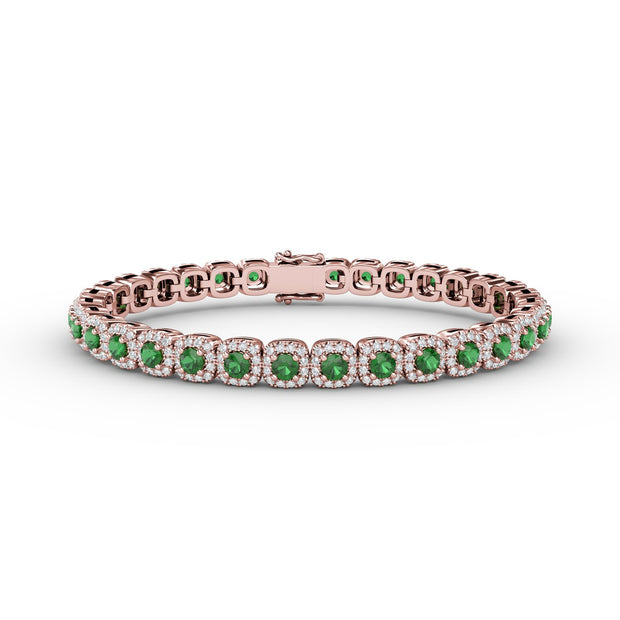 Cushion Cut Emerald and Diamond Bracelet