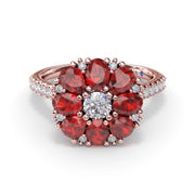 Ruby and Diamond Cluster Flower Ring