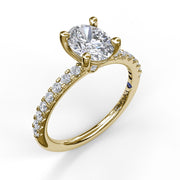 Classic Single Row Engagement ring with an Oval Center Diamond.