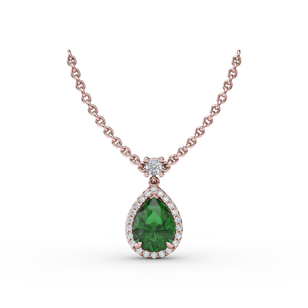 Emerald and Diamond Teardrop Necklace