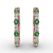 Shared Prong Emerald and Diamond Hoops