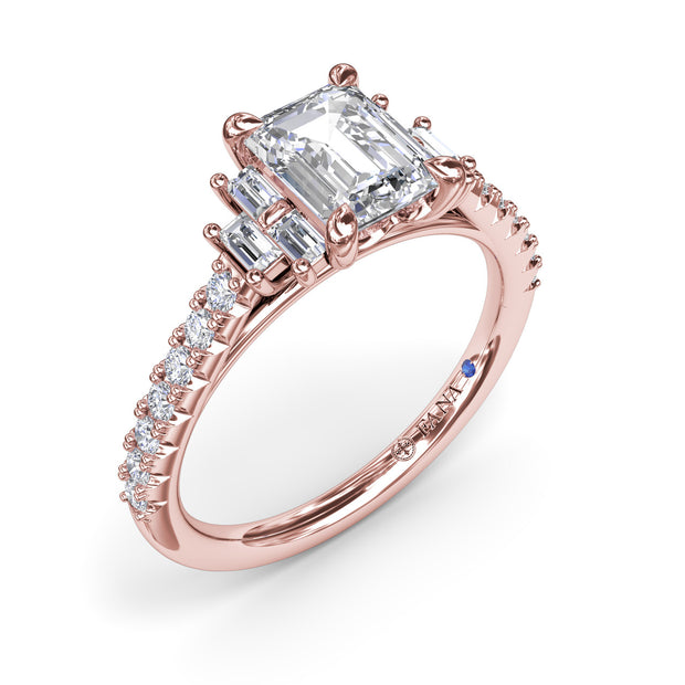 Emerald Cut Side Stone Engagement Ring