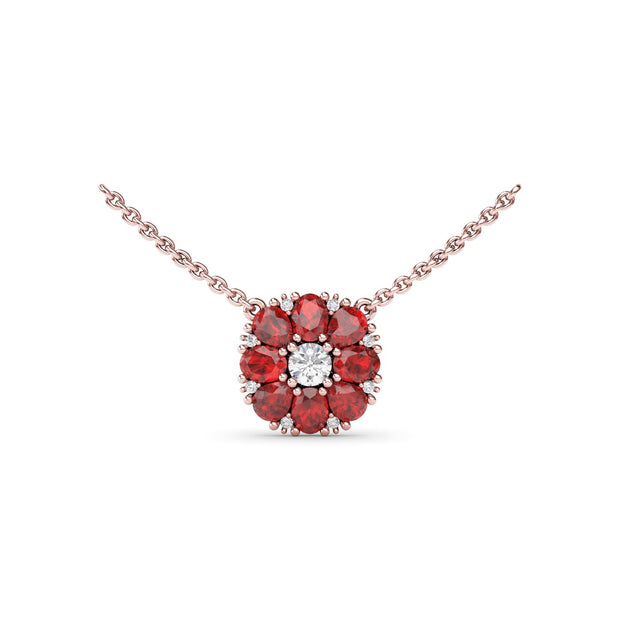 Ruby Flower Cluster Necklace