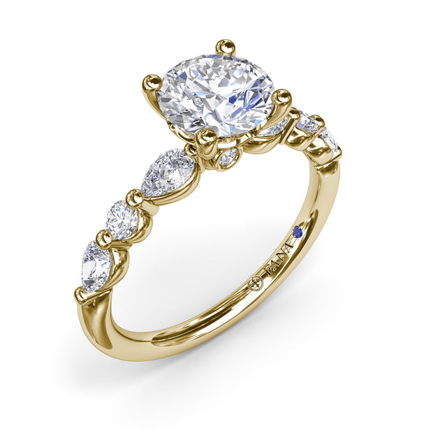 Alternating Teardrop and Round Diamond Engagement Ring
