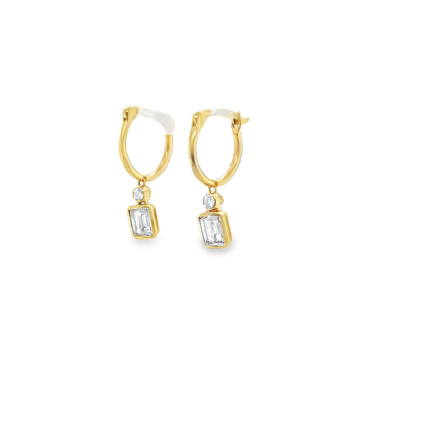 Diamond Baguette Drop Hoop Earrings