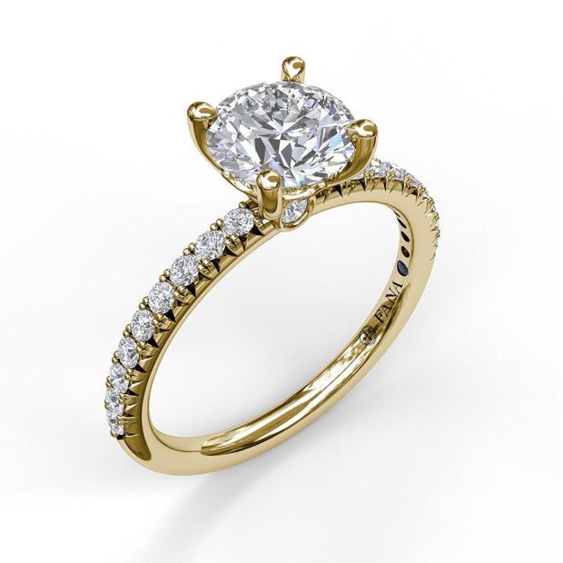 Petite Round Cut Solitaire With Pave Shank