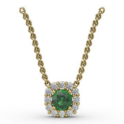 Classic Round Emerald and Diamond Pendant