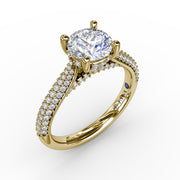 Classic Round Diamond Solitaire Engagement Ring With Double-Row Pavé Diamond Shank