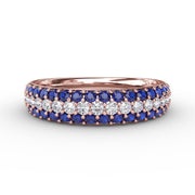 Dazzling Three Row Sapphire Pave Ring