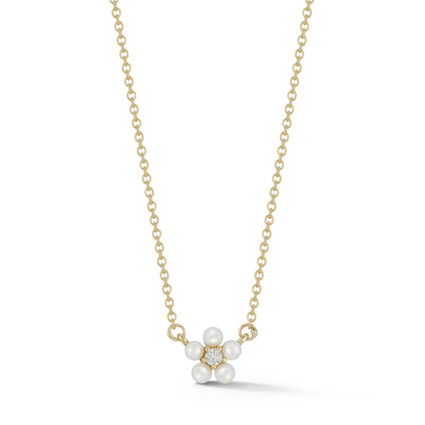 Diamond & Pearl Flower Necklace