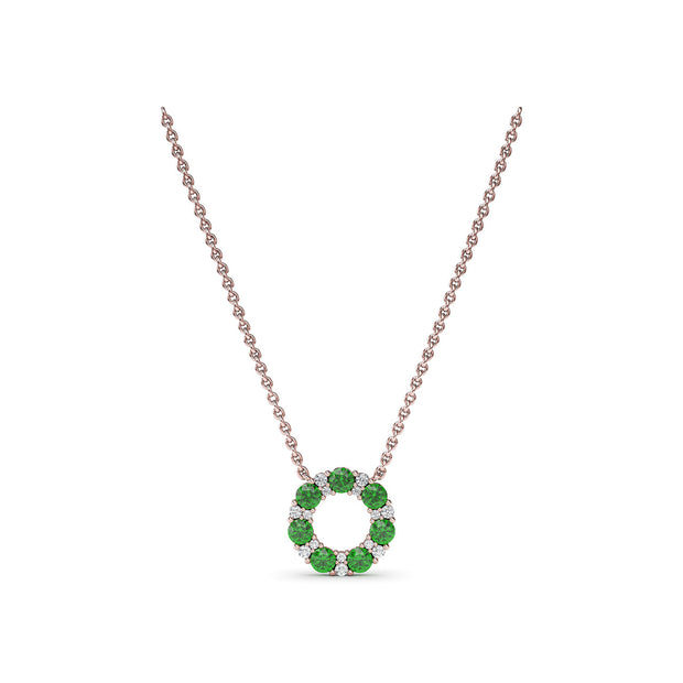 Shared Prong Emerald and Diamond Circle Necklace