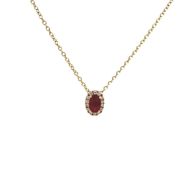Ruby and Diamond Halo Necklace