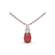 Oval Solitaire Ruby and Diamond Necklace
