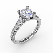 Classic Round Diamond Solitaire Engagement Ring With Diamond Band