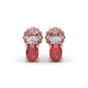 Oval Ruby and Diamond Stud Earrings