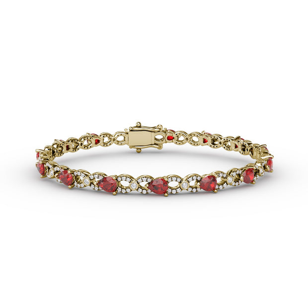 Ruby and Diamond Pear Shape Bracelet
