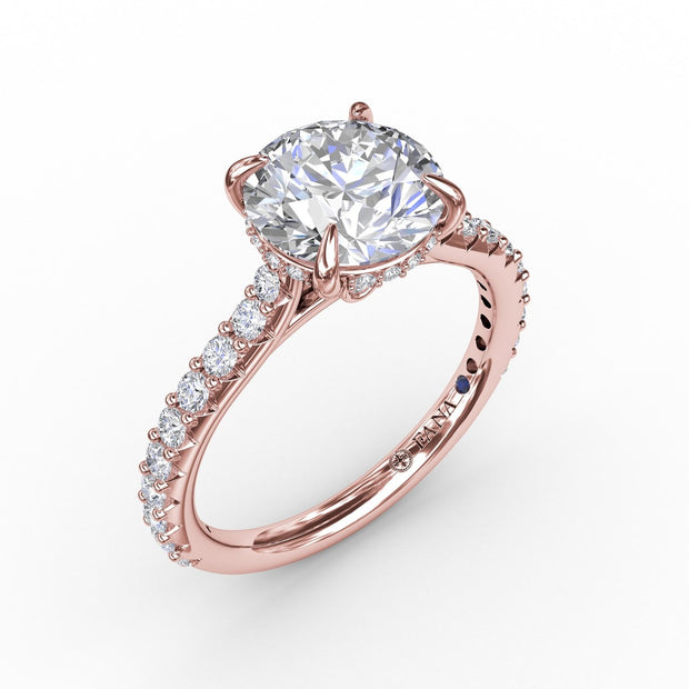 Classic Round Diamond Solitaire Engagement Ring With Hidden Pavé Halo