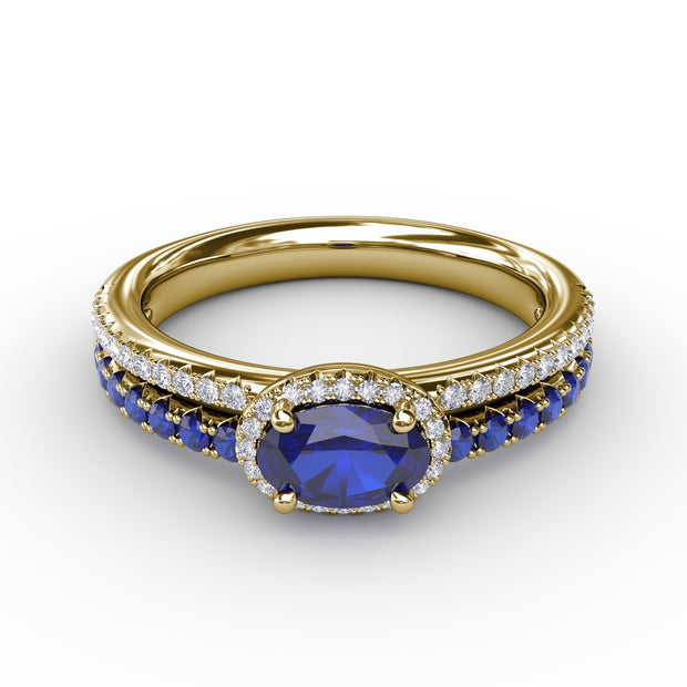 Double Row Oval Sapphire and Diamond Ring