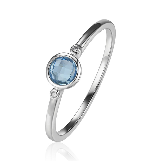 Blue Topaz & Diamond Bezel Ring