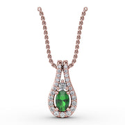 Halo Teardrop Emerald and Diamond Pendant