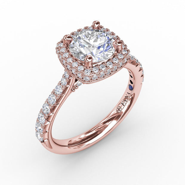 Cushion-Shaped Waterfall Halo Diamond Engagement Ring