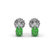 Oval Emerald and Diamond Stud Earrings