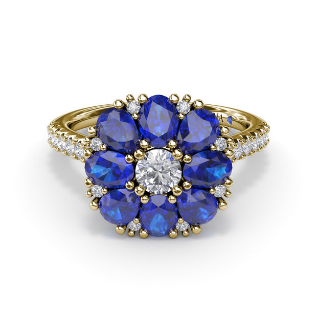 Sapphire and Diamond Cluster Flower Ring