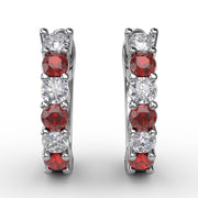 Shared Prong Ruby And Diamond Hoop Earrings