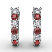 Shared Prong Ruby And Diamond Hoop Earrings
