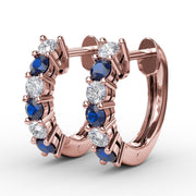 Shared Prong Sapphire And Diamond Hoop Earrings