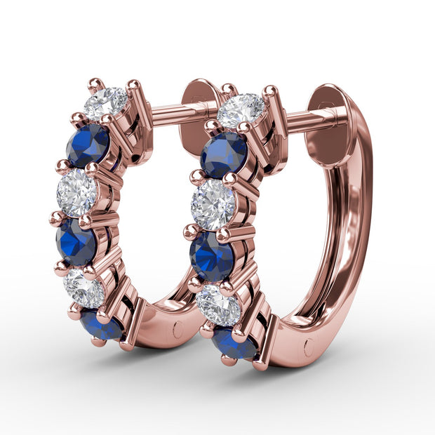 Shared Prong Sapphire And Diamond Hoop Earrings