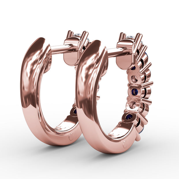 Shared Prong Sapphire And Diamond Hoop Earrings