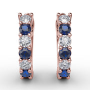 Shared Prong Sapphire And Diamond Hoop Earrings