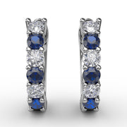 Shared Prong Sapphire And Diamond Hoop Earrings