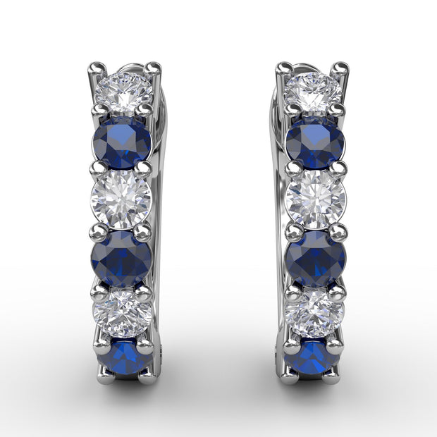 Shared Prong Sapphire And Diamond Hoop Earrings