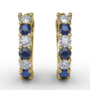 Shared Prong Sapphire And Diamond Hoop Earrings