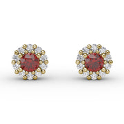 Shared Prong Ruby and Diamond Stud Earrings