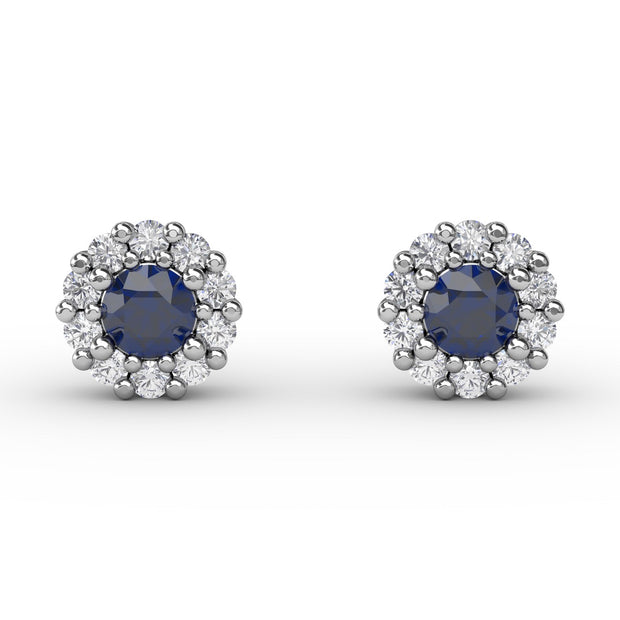 Shared Prong Sapphire and Diamond Stud Earrings