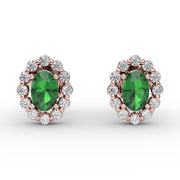 Halo Emerald and Diamond Stud Earrings